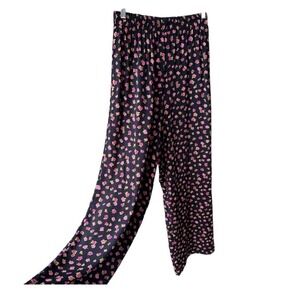 Maxou Vintage Pants Black Pink Floral Print Wide Leg Women's Large